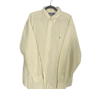 Ralph Lauren Yarmouth Mens Yellow Blue Check Button Down Shirt L 34/35 Cotton